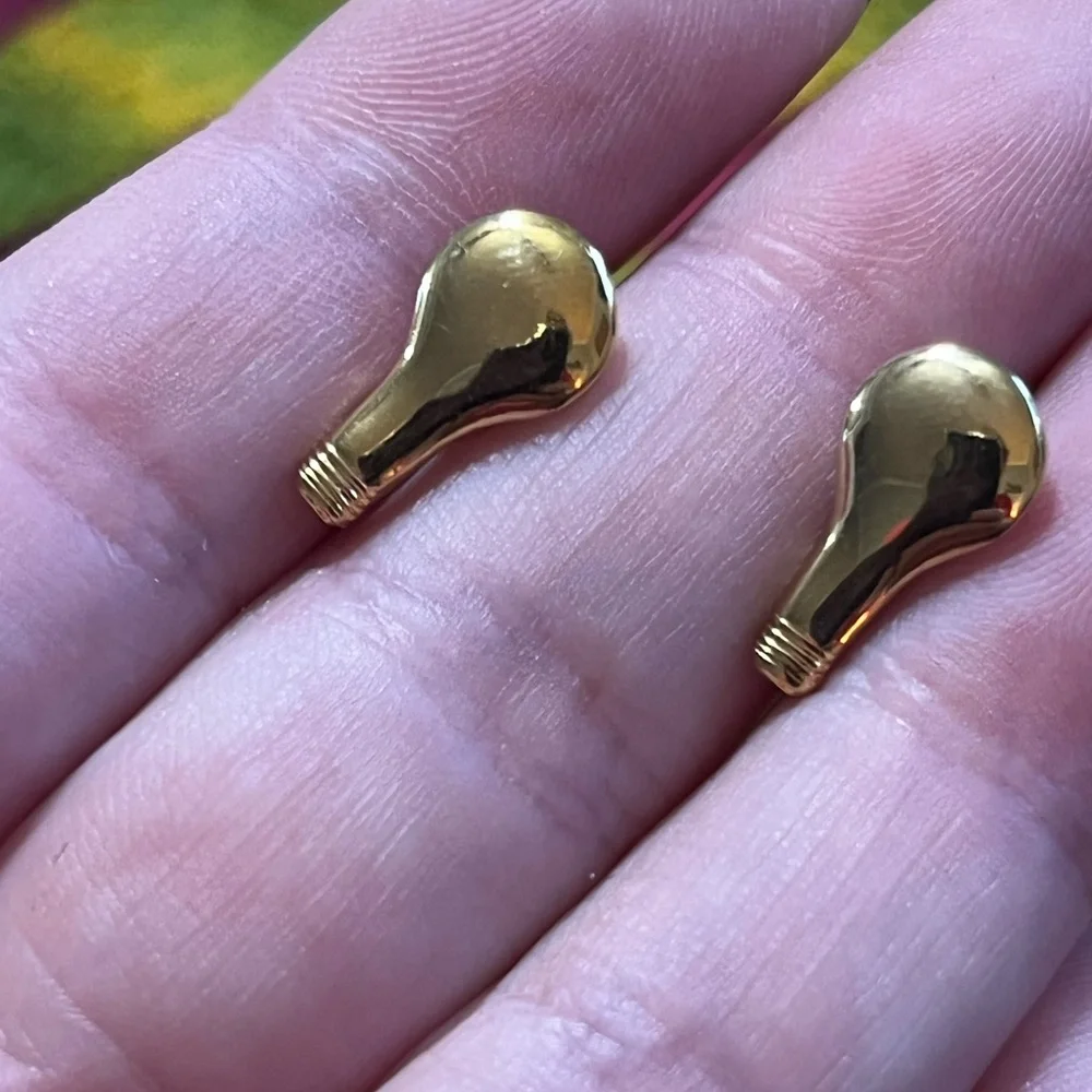VTG Retro Men’s Lightbulb Gold Tone Metal Costume Jewelry Cuff Links and Tie Bar